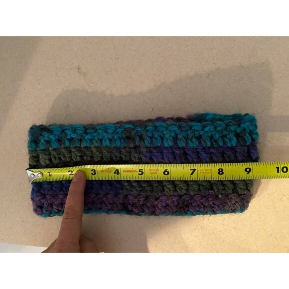 Handknit Yarn Headband with Flower Blue Purple Gray Youth Girls - Picture 2 of 7